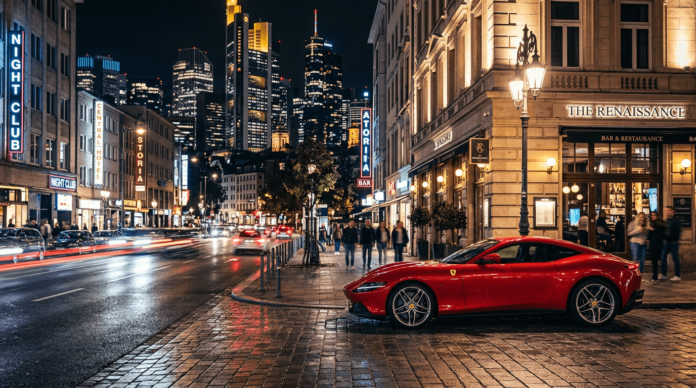 Ferrari at night in the city